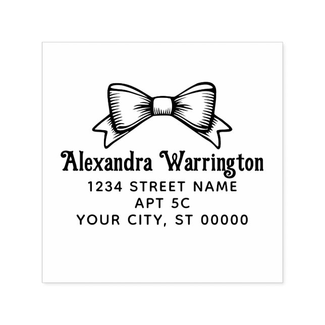Simple Elegant Minimalist Bow #6 Name Ret Address Self-inking Stamp (Design)