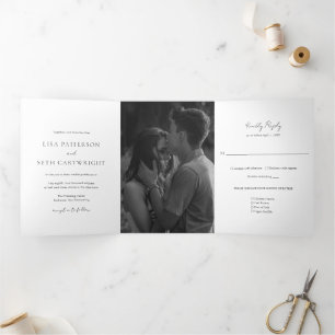 Simple Elegant Minimalist Classic Photo Wedding Tri-Fold Invitation