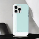 Simple Elegant Minimalist Colour Block with Name iPhone 15 Pro Max Case<br><div class="desc">For a clean look that conveys a sense of elegance and classic minimalist styling this modern colour block design in light aqua/robin egg blue and white has a text template to personalize with your name on the lower left corner. Lots of matching products are available in this design to coordinate...</div>