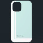 Simple Elegant Minimalist Colour Block with Name iPhone 12 Pro Max Case<br><div class="desc">For a clean look that conveys a sense of elegance and classic minimalist styling this modern colour block design in light aquamarine and white has a text template to personalize with your name on the lower left corner. Lots of matching products are available in this design to coordinate your home,...</div>