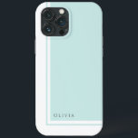 Simple Elegant Minimalist Colour Block with Name iPhone 13 Pro Max Case<br><div class="desc">For a clean look that conveys a sense of elegance and classic minimalist styling this modern colour block design in light aquamarine and white has a text template to personalize with your name on the lower left corner. Lots of matching products are available in this design to coordinate your home,...</div>