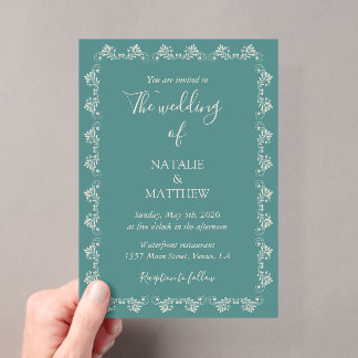 Simple Elegant Minimalist Damask Ornament Wedding Acrylic Invitations