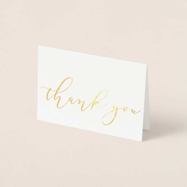 Simple Elegant Minimalist Gold Script Thank You Foil Card (Front)