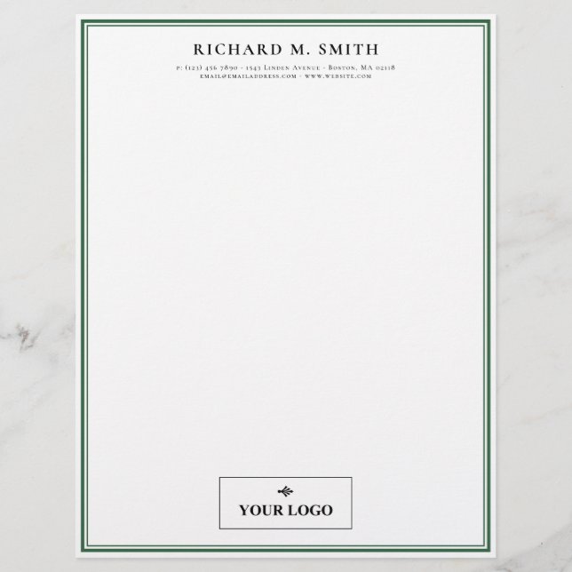 Simple Elegant Minimalist Green White With Logo Letterhead (Front)