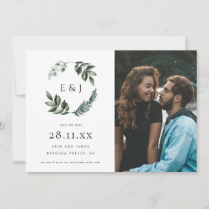 Simple Elegant Minimalist Greenery Wreath Photo Sa Save The Date
