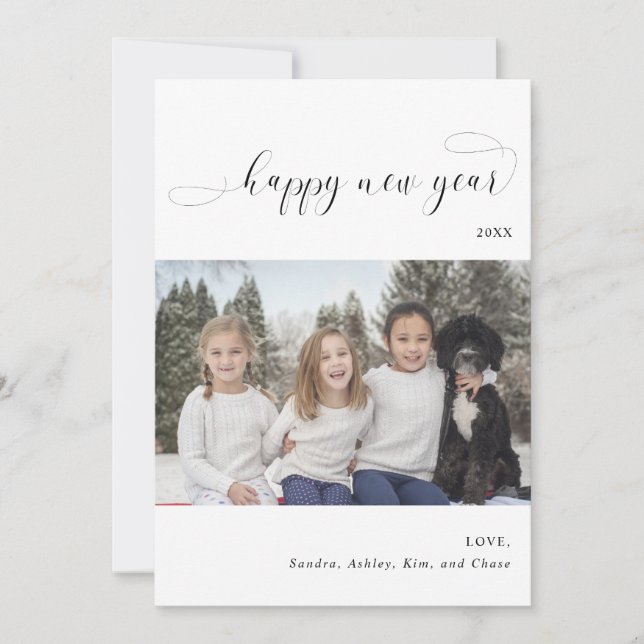 Simple Elegant Minimalist Happy New Year Script Holiday Card (Front)