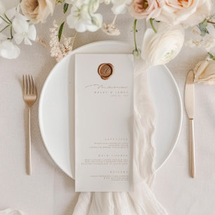 Simple Elegant Minimalist Ivory Wedding Menu  Invitation