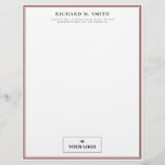 Simple Elegant Minimalist Marsala White With Logo Letterhead<br><div class="desc">Professional letterhead in white with burgundy frames where you can add your name and contact information in elegant letters and,  at the bottom,  your logo.</div>
