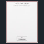 Simple Elegant Minimalist Marsala White With Logo Letterhead<br><div class="desc">Professional letterhead in white with burgundy frames where you can add your name and contact information in elegant letters and,  at the bottom,  your logo.</div>