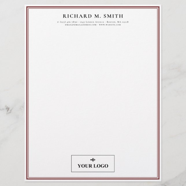 Simple Elegant Minimalist Marsala White With Logo Letterhead (Front)