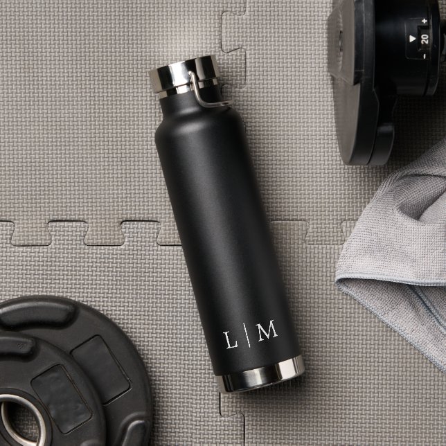 Simple Elegant Minimalist Monogram Black Water Bottle (Gym)
