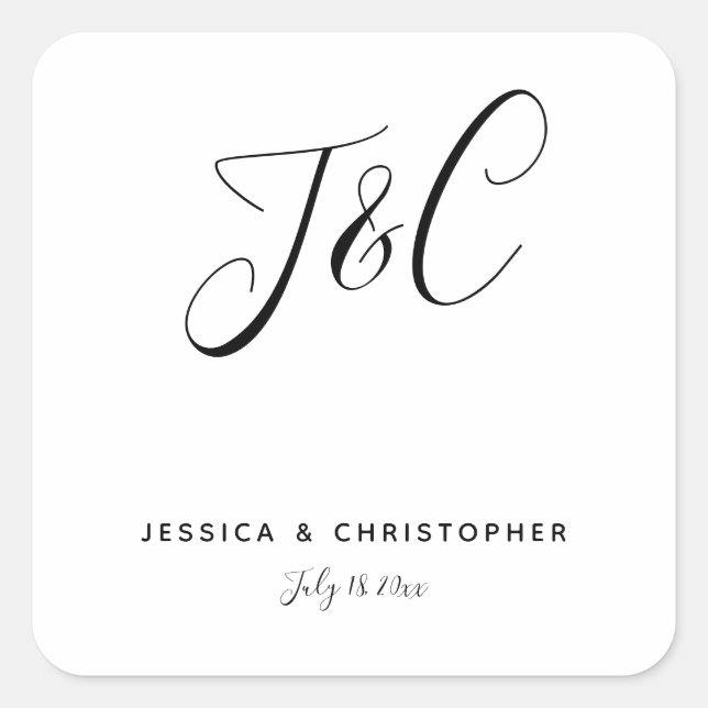 Simple Elegant Minimalist Monogram Initials Square Sticker (Front)