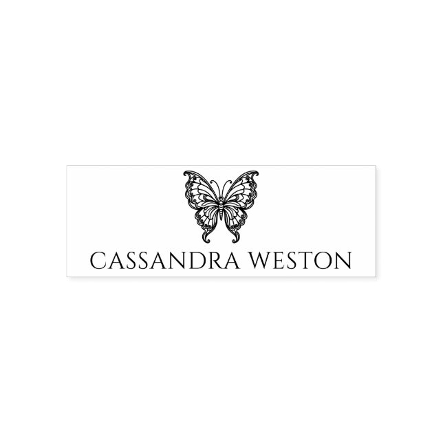 Simple Elegant Minimalist Name with Butterfly #4-5 Self-inking Stamp (Design)