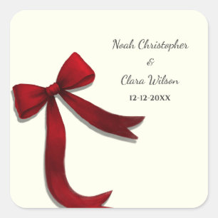 Simple Elegant Minimalist Red Bow Classic Square Sticker