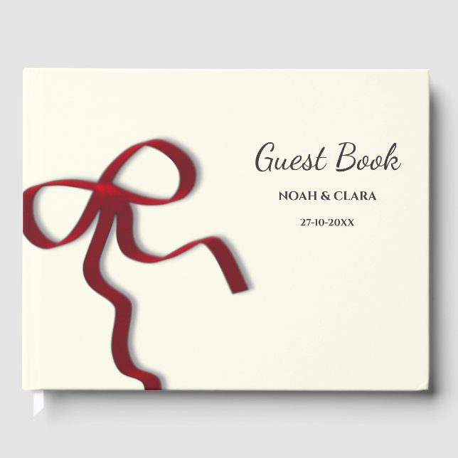 Simple Elegant Minimalist Red Bow Guest Book (Front)