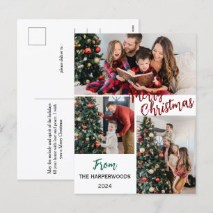  Simple Elegant modern 3 photo Christmas Family Holiday Postcard
