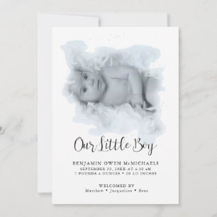 Simple Elegant Modern Baby Boy Photo Announcement