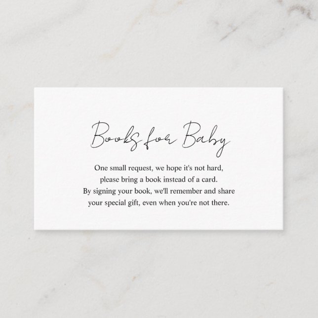 Simple Elegant Modern Baby Shower Books for Baby Enclosure Card (Front)