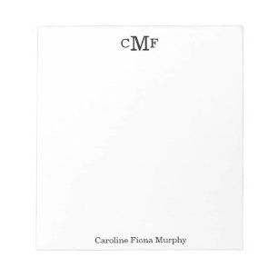 Simple Elegant Modern Basic 3 Monogram Initial Notepad