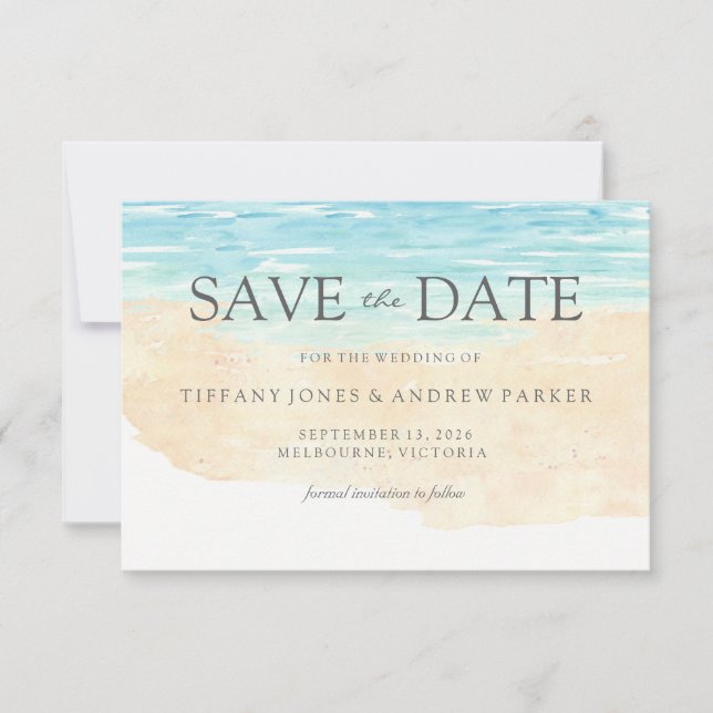 Simple Elegant Modern Beach Wedding Save The Date (Front)