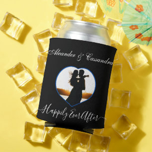Simple Elegant Modern Black White photo wedding  Can Cooler