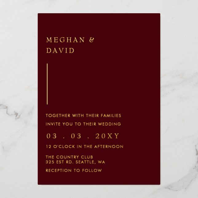 Simple Elegant Modern Burgundy Wedding  (Front)