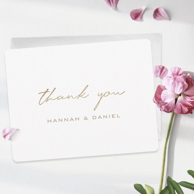 Simple Elegant Modern Custom Script Gold Wedding Thank You Card (Creator Uploaded)