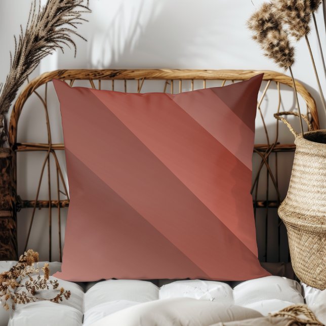 Simple Elegant Modern Diagonal Stripes Terracotta Throw Pillow (Creator Uploaded)