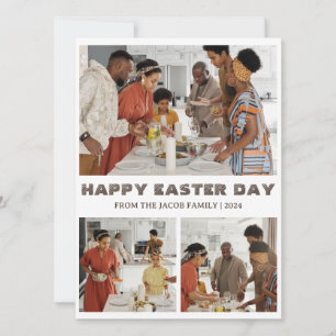 Simple elegant modern Easter, family three photo Holiday Card