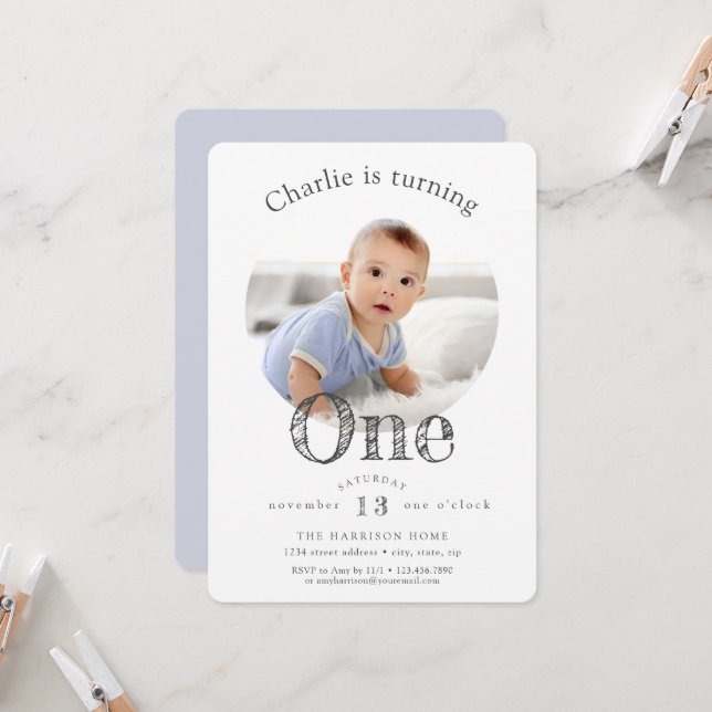 Simple Elegant modern first Birthday party Invitat Invitation (Front/Back In Situ)