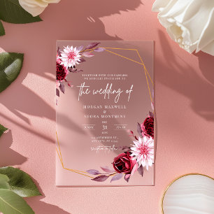 Simple Elegant Modern Floral Wedding Acrylic Invitations