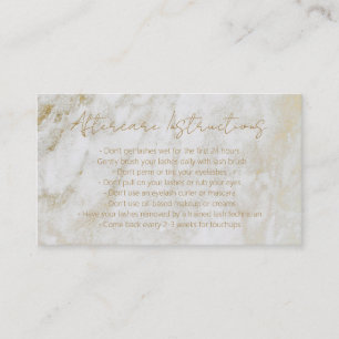 Simple Elegant Modern Gold Marble Lashes Aftercare Business Card