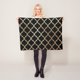 Simple Elegant Modern Gold Moroccan Pattern Fleece Blanket