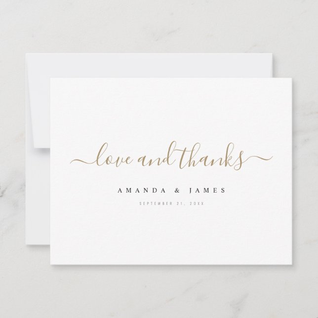 Simple Elegant Modern Gold Script Custom Wedding Thank You Card (Front)