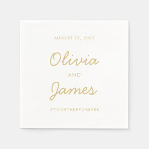Simple Elegant Modern Gold Script Wedding Hashtag Napkin
