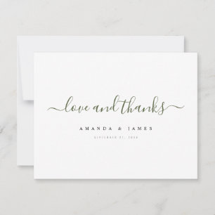 Simple Elegant Modern Green Script Wedding Thank You Card