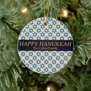 Simple Elegant Modern Hanukkah family Photo Ceramic Ornament