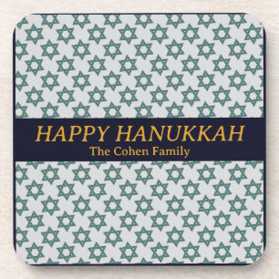 Simple Elegant Modern Hanukkah family Photo Coaster
