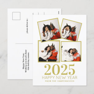 Simple Elegant Modern Happy New Year 3 photo Holiday Postcard
