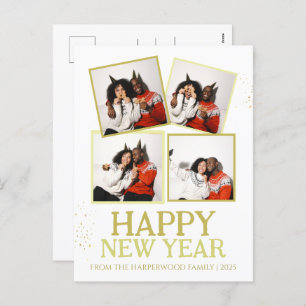Simple Elegant Modern Happy New Year 4 photo Holiday Postcard