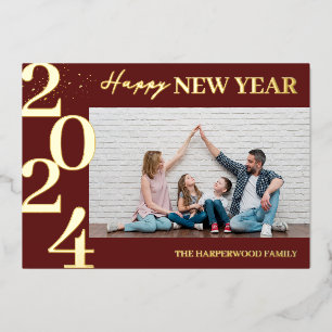 Simple Elegant Modern Happy New Year One Photo Foil Holiday Card