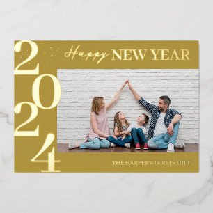 Simple Elegant Modern Happy New Year One Photo Foil Holiday Card