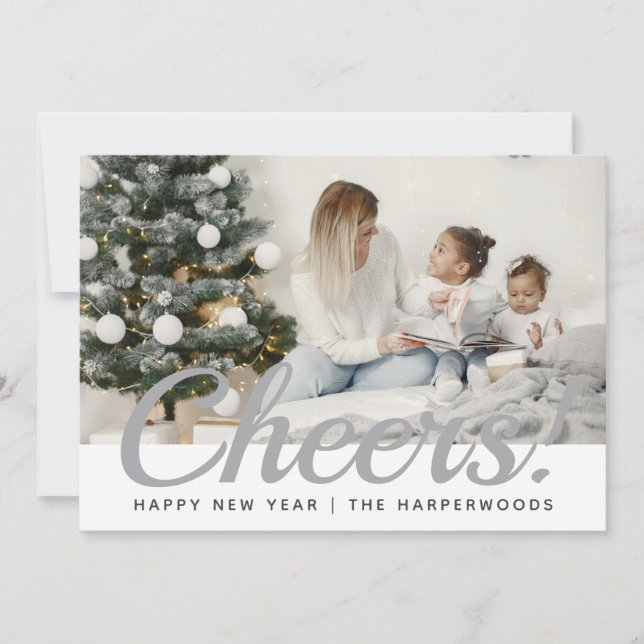 Simple Elegant Modern Happy New Year One Photo Holiday Card (Front)