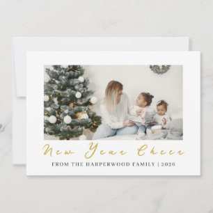 Simple Elegant Modern Happy New Year One Photo Holiday Card