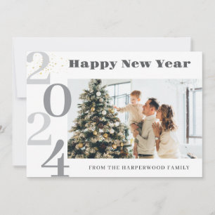 Simple Elegant Modern Happy New Year One Photo Holiday Card