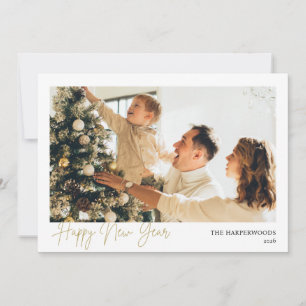 Simple Elegant Modern Happy New Year One Photo Holiday Card