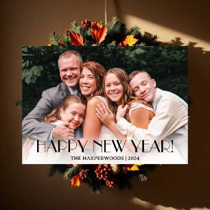 Simple Elegant Modern Happy New Year One Photo Holiday Card