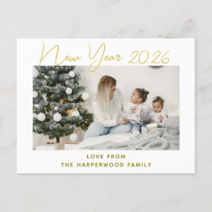 Simple Elegant Modern Happy New Year One Photo Holiday Postcard