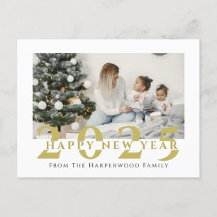 Simple Elegant Modern Happy New Year One Photo Holiday Postcard