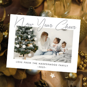 Simple Elegant Modern Happy New Year One Photo Holiday Postcard